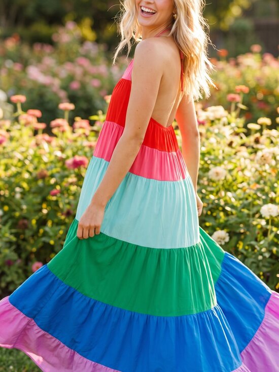 Dresses & Skirts - NEW PRODUCTS ONLY - Women Maxi Color block Dress